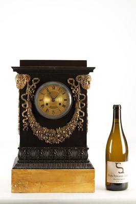 Lot HÉMON OF PARIS. A LARGE MID 19TH CENTURY FRENCH BRONZE, ORMOLU AND SIENNA MARBLE MANTEL CLOCK