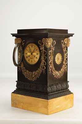 Lot HÉMON OF PARIS. A LARGE MID 19TH CENTURY FRENCH BRONZE, ORMOLU AND SIENNA MARBLE MANTEL CLOCK