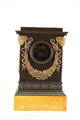 Lot HÉMON OF PARIS. A LARGE MID 19TH CENTURY FRENCH BRONZE, ORMOLU AND SIENNA MARBLE MANTEL CLOCK