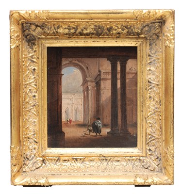 Lot 864 - A 19TH CENTURY ITALIAN OIL ON CANVAS ARCHITECTURAL CAPRICCIO