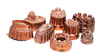 Lot A COLLECTION OF COPPER JELLY MOULDS