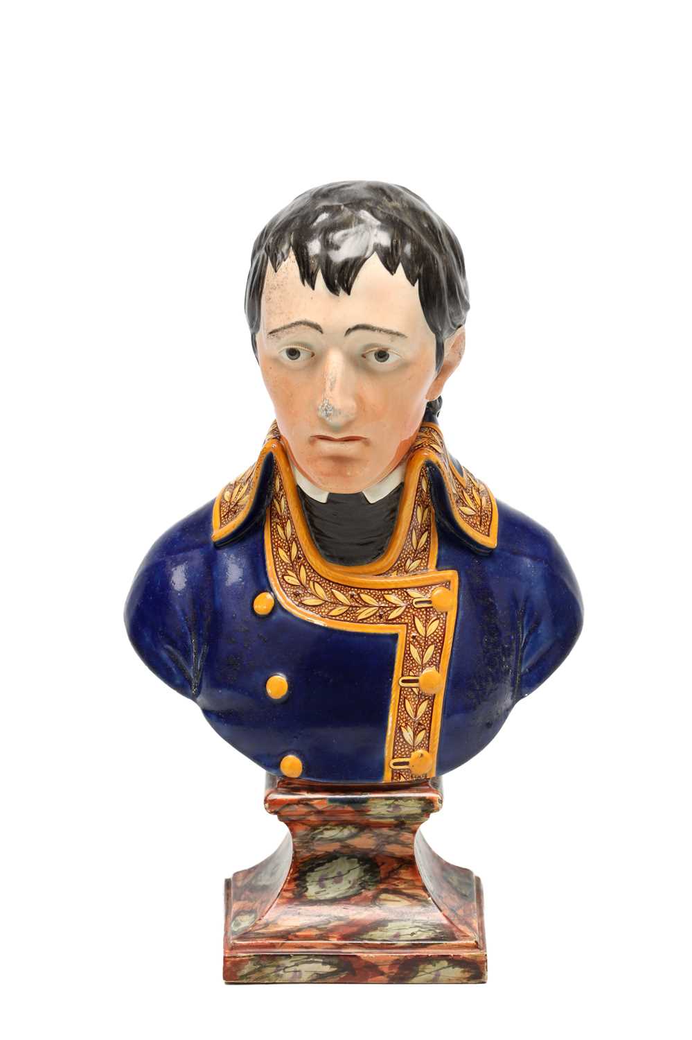 Lot A LATE 19TH CENTURY STAFFORDSHIRE PEARLWARE BUST OF NAPOLEON BONAPARTE