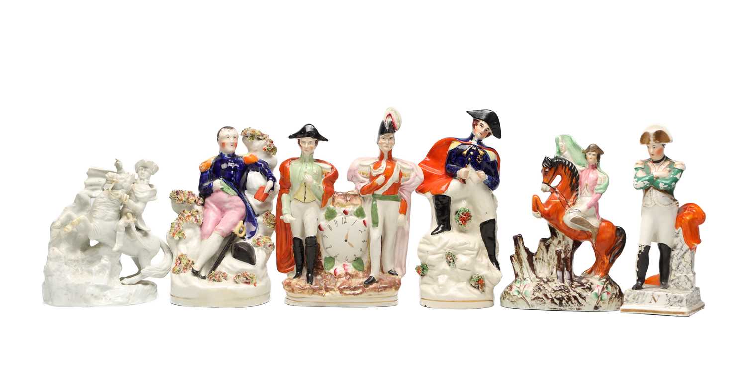 Lot A COLLECTION OF LATE 19TH CENTURY STAFFORDSHIRE POTTERY FIGURES OF NAPOLEON BONAPARTE AND THE DUKE OF WELLINGTON