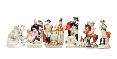 Lot A COLLECTION OF LATE 19TH CENTURY STAFFORDSHIRE POTTERY FIGURES OF NAPOLEON BONAPARTE AND THE DUKE OF WELLINGTON