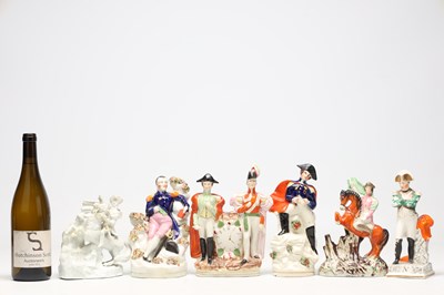Lot A COLLECTION OF LATE 19TH CENTURY STAFFORDSHIRE POTTERY FIGURES OF NAPOLEON BONAPARTE AND THE DUKE OF WELLINGTON