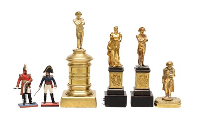 Lot A COLLECTION OF SIX GILT BRONZE AND PAINTED LEAD NAPOLEONIC FIGURES