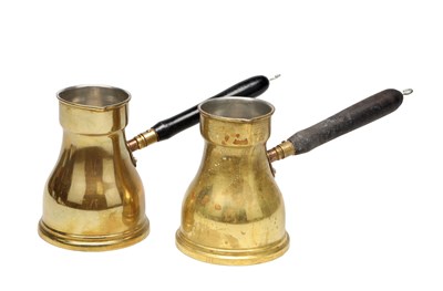 Lot TWO 20TH CENTURY TURKISH BRASS COFFEE POTS