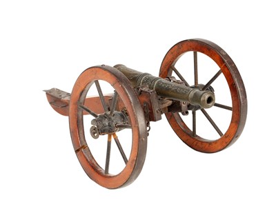 Lot A CAST METAL MODEL CANNON ON WOOD CARRIAGE