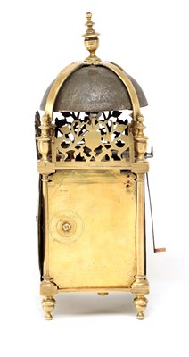 Lot PETER CLOSON, NEAR HOLBORNE BRIDGE, LONDON A FIRST PERIOD BRASS STRIKING LANTERN CLOCK