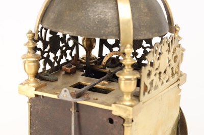 Lot PETER CLOSON, NEAR HOLBORNE BRIDGE, LONDON A FIRST PERIOD BRASS STRIKING LANTERN CLOCK