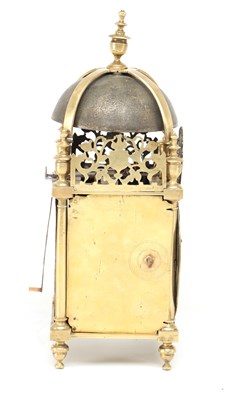 Lot PETER CLOSON, NEAR HOLBORNE BRIDGE, LONDON A FIRST PERIOD BRASS STRIKING LANTERN CLOCK