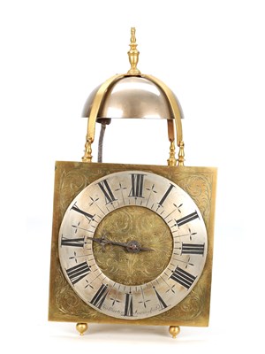 Lot JOSEPH MARTIN, SPRINGFIELD (ESSEX). A WILLIAM AND MARY SQUARE DIAL STRIKING LANTERN CLOCK