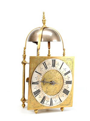 Lot JOSEPH MARTIN, SPRINGFIELD (ESSEX). A WILLIAM AND MARY SQUARE DIAL STRIKING LANTERN CLOCK