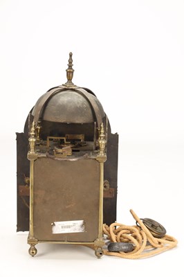 Lot JOHN MONKHOUSE, LONDON. A GEORGE II BRASS VERGE STRIKING LANTERN CLOCK