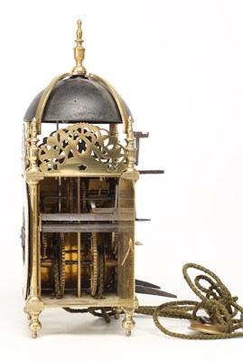 Lot RICHARD BRECKEL, HOLMES, LANCASTER A RARE LATE 17TH CENTURY BRASS LANCASHIRE STRIKING LANTERN CLOCK
