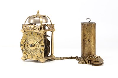 Lot JOSEPH KNIBB, LONDON. A WILLIAM AND MARY MINIATURE STRIKING VERGE LANTERN CLOCK