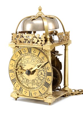 Lot JOSEPH KNIBB, LONDON. A WILLIAM AND MARY MINIATURE STRIKING VERGE LANTERN CLOCK