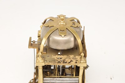 Lot JOSEPH KNIBB, LONDON. A WILLIAM AND MARY MINIATURE STRIKING VERGE LANTERN CLOCK