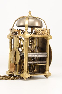 Lot JOSEPH KNIBB, LONDON. A WILLIAM AND MARY MINIATURE STRIKING VERGE LANTERN CLOCK