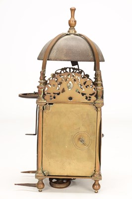 Lot HUMPHREY BANNISTER, CROYDON. A CHARLES II BRASS STRIKING LANTERN CLOCK
