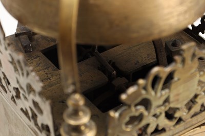 Lot A MID 17TH CENTURY BRASS STRIKING LANTERN CLOCK
