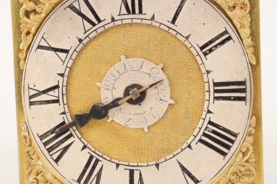 Lot DAVID HUBERT, LONDON. A MINIATURE GEORGE II VERGE LANTERN CLOCK WITH ALARM