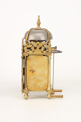 Lot DAVID HUBERT, LONDON. A MINIATURE GEORGE II VERGE LANTERN CLOCK WITH ALARM
