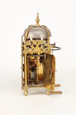 Lot DAVID HUBERT, LONDON. A MINIATURE GEORGE II VERGE LANTERN CLOCK WITH ALARM