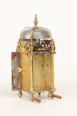 Lot DAVID HUBERT, LONDON. A MINIATURE GEORGE II VERGE LANTERN CLOCK WITH ALARM