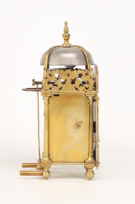 Lot DAVID HUBERT, LONDON. A MINIATURE GEORGE II VERGE LANTERN CLOCK WITH ALARM