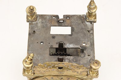 Lot A FIRST PERIOD ENGLISH BRASS LANTERN CLOCK WITH TULIP ENGRAVED DIAL