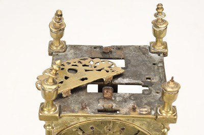 Lot A FIRST PERIOD ENGLISH BRASS LANTERN CLOCK WITH TULIP ENGRAVED DIAL