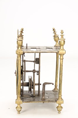 Lot A FIRST PERIOD ENGLISH BRASS LANTERN CLOCK WITH TULIP ENGRAVED DIAL
