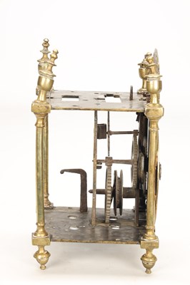 Lot A FIRST PERIOD ENGLISH BRASS LANTERN CLOCK WITH TULIP ENGRAVED DIAL