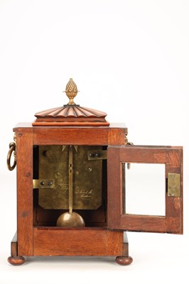 Lot WILLIAM PAYNE, LONDON. A SMALL REGENCY EGYPTIAN STYLE MAHOGANY AND EBONISED FUSEE MANTEL CLOCK