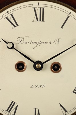 Lot BURLINGHAM & CO, LYNN, AN EARLY 19TH CENTURY FIGURED MAHOGANY BRASS INLAID BRACKET CLOCK