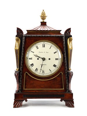 Lot CHARLES COPE, LONDON A REGENCY FIGURED MAHOGANY EGYPTIAN DOUBLE FUSEE BRACKET CLOCK