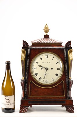 Lot 116 - CHARLES COPE, LONDON A REGENCY FIGURED MAHOGANY EGYPTIAN DOUBLE FUSEE BRACKET CLOCK