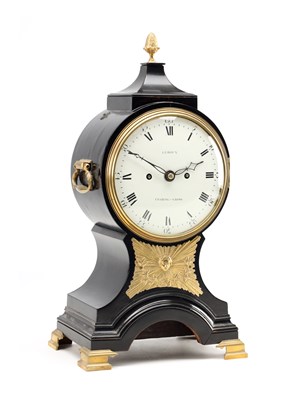 Lot JOHN LEROUX, CHARING CROSS. A GEORGE III ORMOLU MOUNTED EBONISED DOUBLE FUSEE BRACKET CLOCK