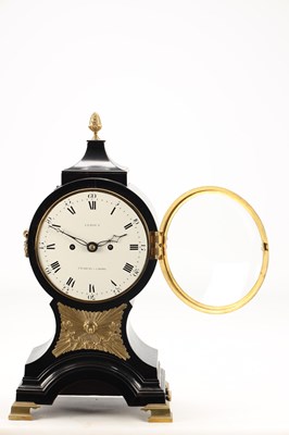 Lot JOHN LEROUX, CHARING CROSS. A GEORGE III ORMOLU MOUNTED EBONISED DOUBLE FUSEE BRACKET CLOCK