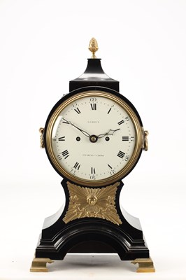 Lot JOHN LEROUX, CHARING CROSS. A GEORGE III ORMOLU MOUNTED EBONISED DOUBLE FUSEE BRACKET CLOCK