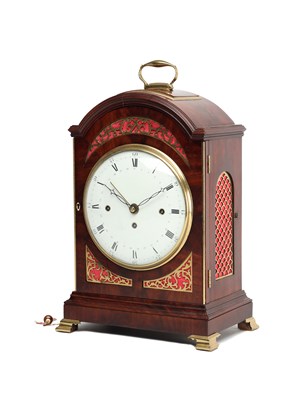 Lot JOHN WYATT, ALTRINCHAM. A REGENCY FIGURED MAHOGANY PAD TOP QUARTER CHIMING BRACKET CLOCK