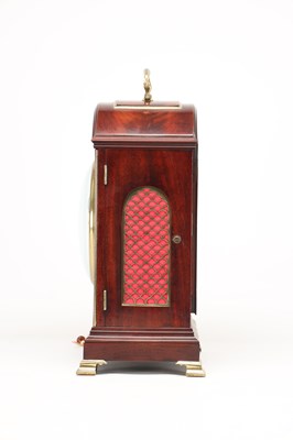 Lot JOHN WYATT, ALTRINCHAM. A REGENCY FIGURED MAHOGANY PAD TOP QUARTER CHIMING BRACKET CLOCK