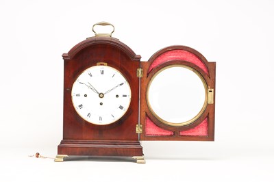Lot JOHN WYATT, ALTRINCHAM. A REGENCY FIGURED MAHOGANY PAD TOP QUARTER CHIMING BRACKET CLOCK