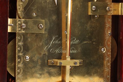 Lot JOHN WYATT, ALTRINCHAM. A REGENCY FIGURED MAHOGANY PAD TOP QUARTER CHIMING BRACKET CLOCK