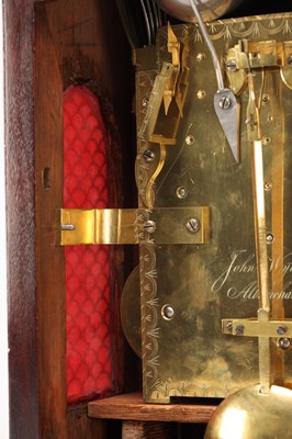 Lot JOHN WYATT, ALTRINCHAM. A REGENCY FIGURED MAHOGANY PAD TOP QUARTER CHIMING BRACKET CLOCK