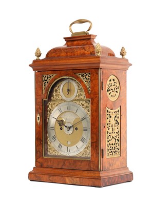 Lot JAMES SMITH, LONDON. A GEORGE III BURR WALNUT VERGE BRACKET CLOCK WITH ALARM