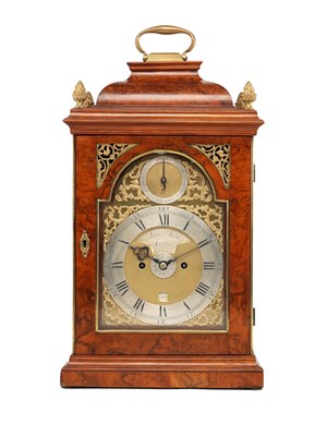 Lot JAMES SMITH, LONDON. A GEORGE III BURR WALNUT VERGE BRACKET CLOCK WITH ALARM