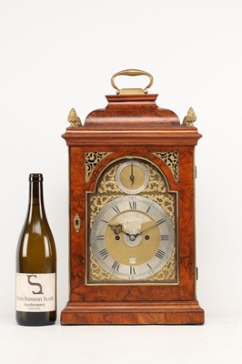 Lot JAMES SMITH, LONDON. A GEORGE III BURR WALNUT VERGE BRACKET CLOCK WITH ALARM