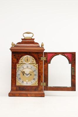 Lot JAMES SMITH, LONDON. A GEORGE III BURR WALNUT VERGE BRACKET CLOCK WITH ALARM